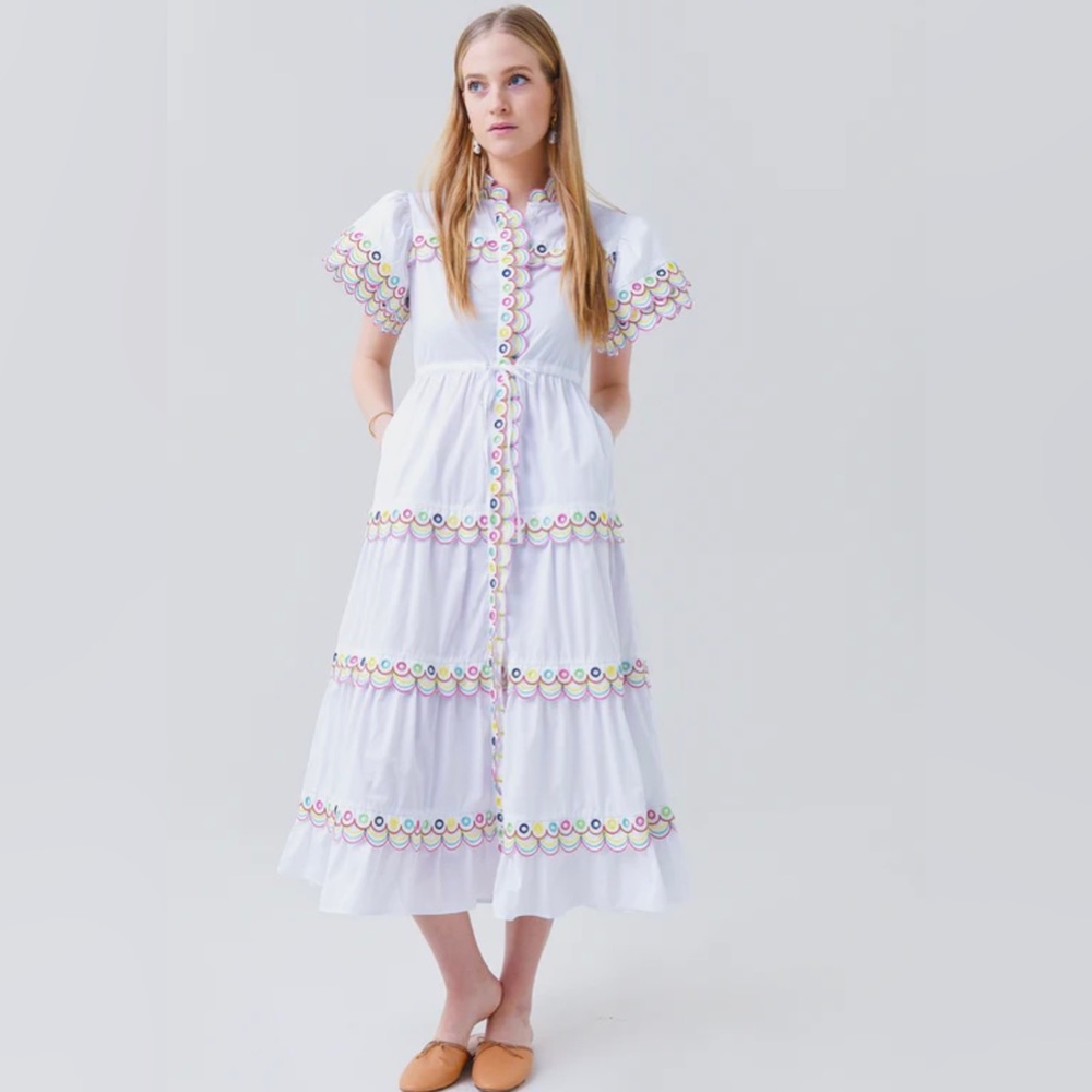 CELIAB "Malik" dress,Like new! embroidered multicolor scallop edges, Size Medium